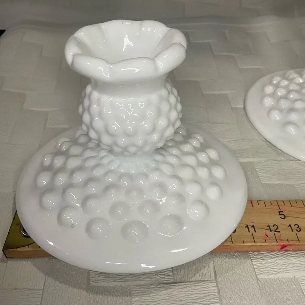 Vintage‎ Fenton Hobnail 2 Piece Candle Holder Set White Milk Glass Romantic Gift